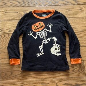 Black and Orange Kids Pajama Top with Skeleton Design